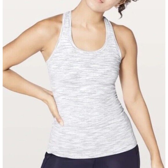 lululemon athletica Tops - Lululemon Cool Racerback Tank Size 6 White Wee Stripe Classic Sports Women's